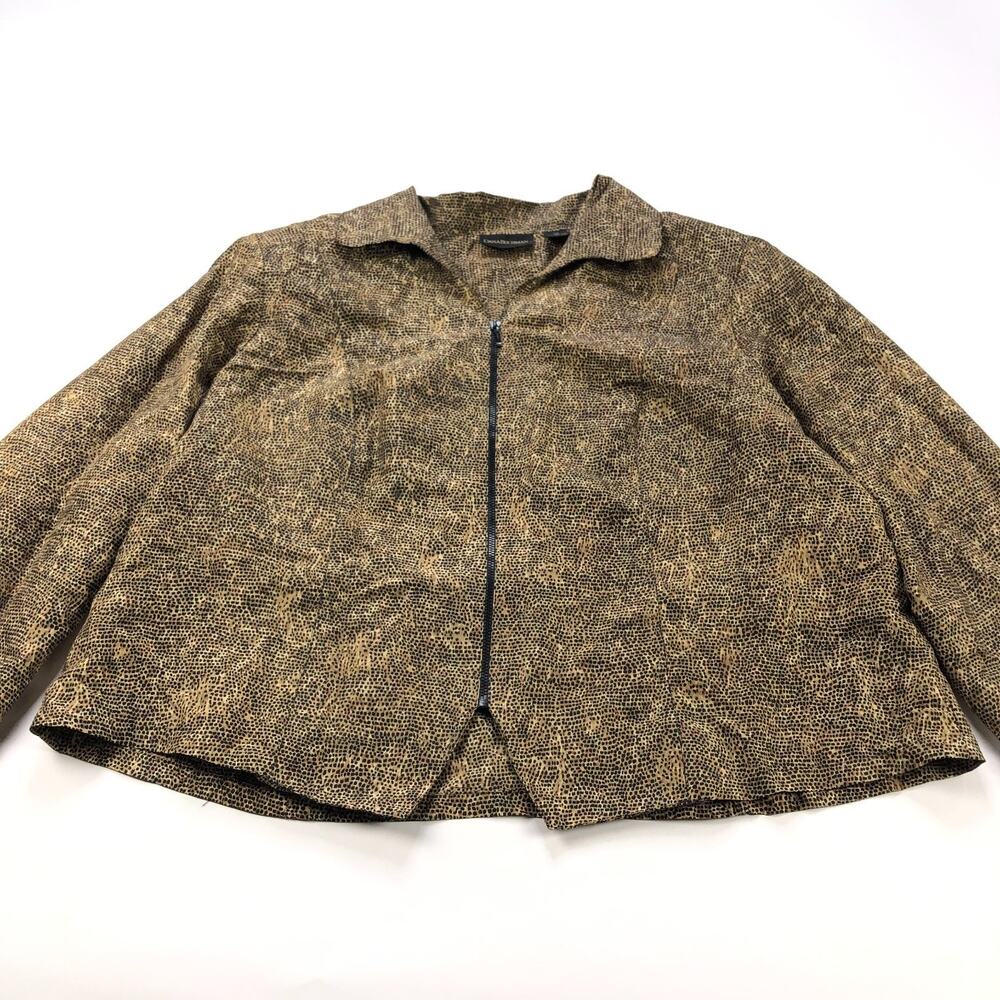 Dana Buchman 100% Silk Size 20 Zip Jacket All Over Print Cheetah Lightweight